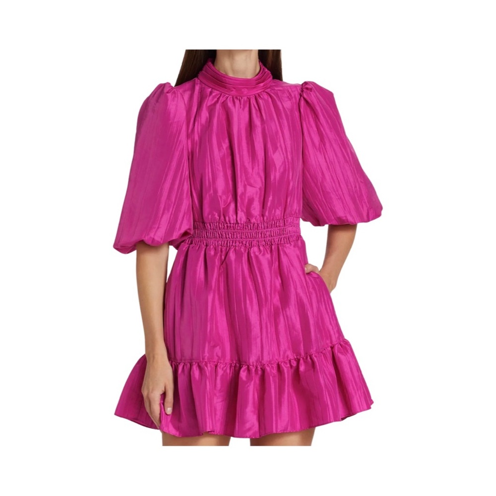 NWT Jonathan Simkhai Merilyn Pink Taffeta Puff Sleeve Mini Dress Size 12 - Picture 2 of 4